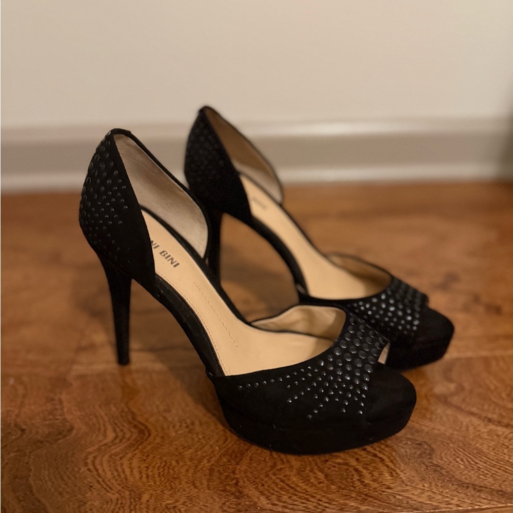 Gianni Bini Black Studded Peep-Toe Heels